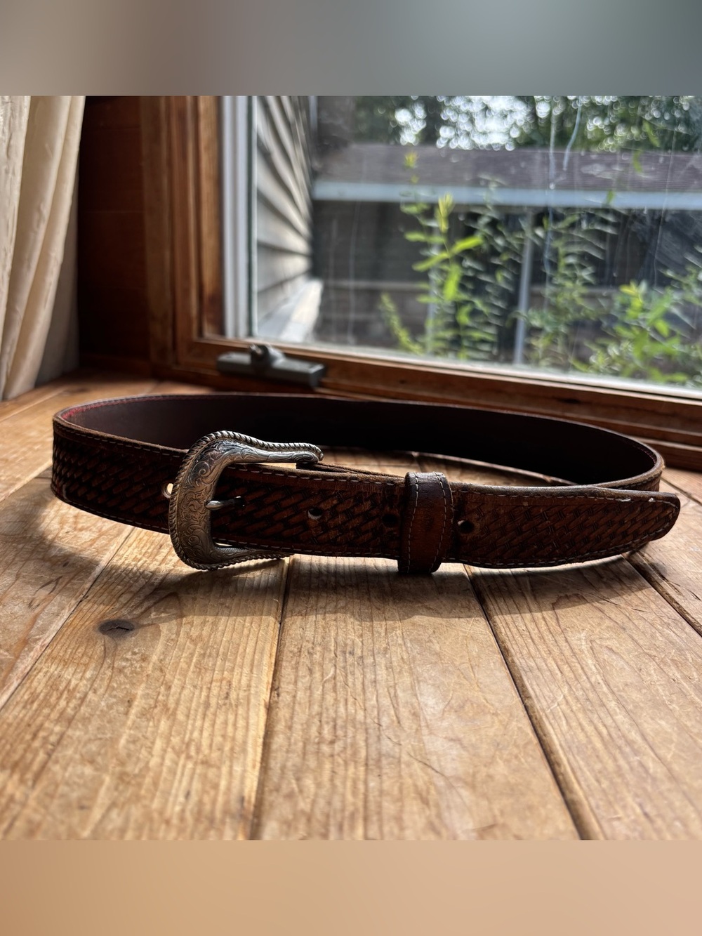 Brown Leather Belt with Silver Buckle